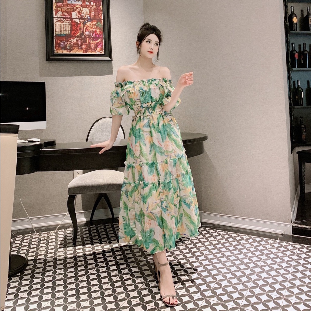 Đầm maxi dài trễ vai AnyShang, Đầm maxi hoa đi biển thả dáng thướt tha ANSM101 | BigBuy360 - bigbuy360.vn