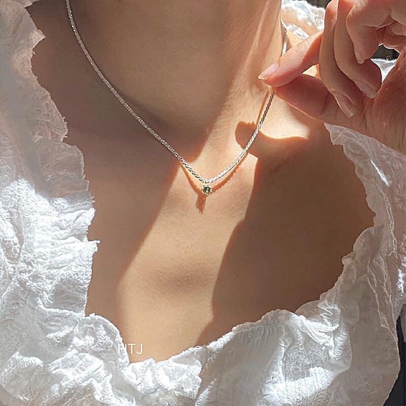 Dây chuyền Hottrend dạng xù treo đá xanh nhẹ nhàng -THJ SILVER