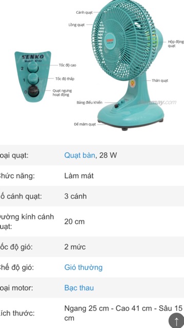 Quạt bàn Senko B102 sải cánh 20 cm | BigBuy360 - bigbuy360.vn