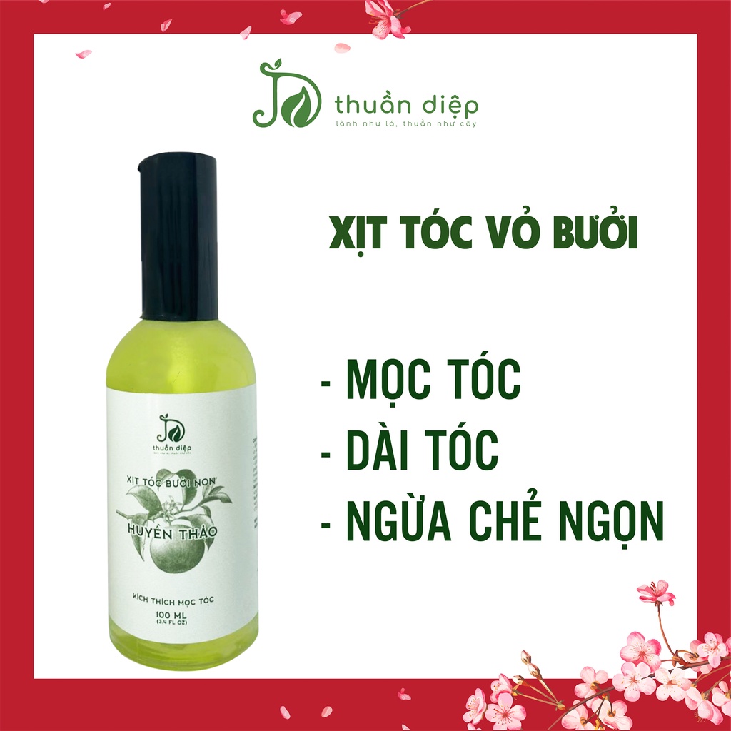 Xịt tóc bưởi xịt tóc thảo dược hỗ trợ kích thích mọc tóc nhanh, giảm rụng tóc, dưỡng tóc dày và dài handmade Thuần Diệp