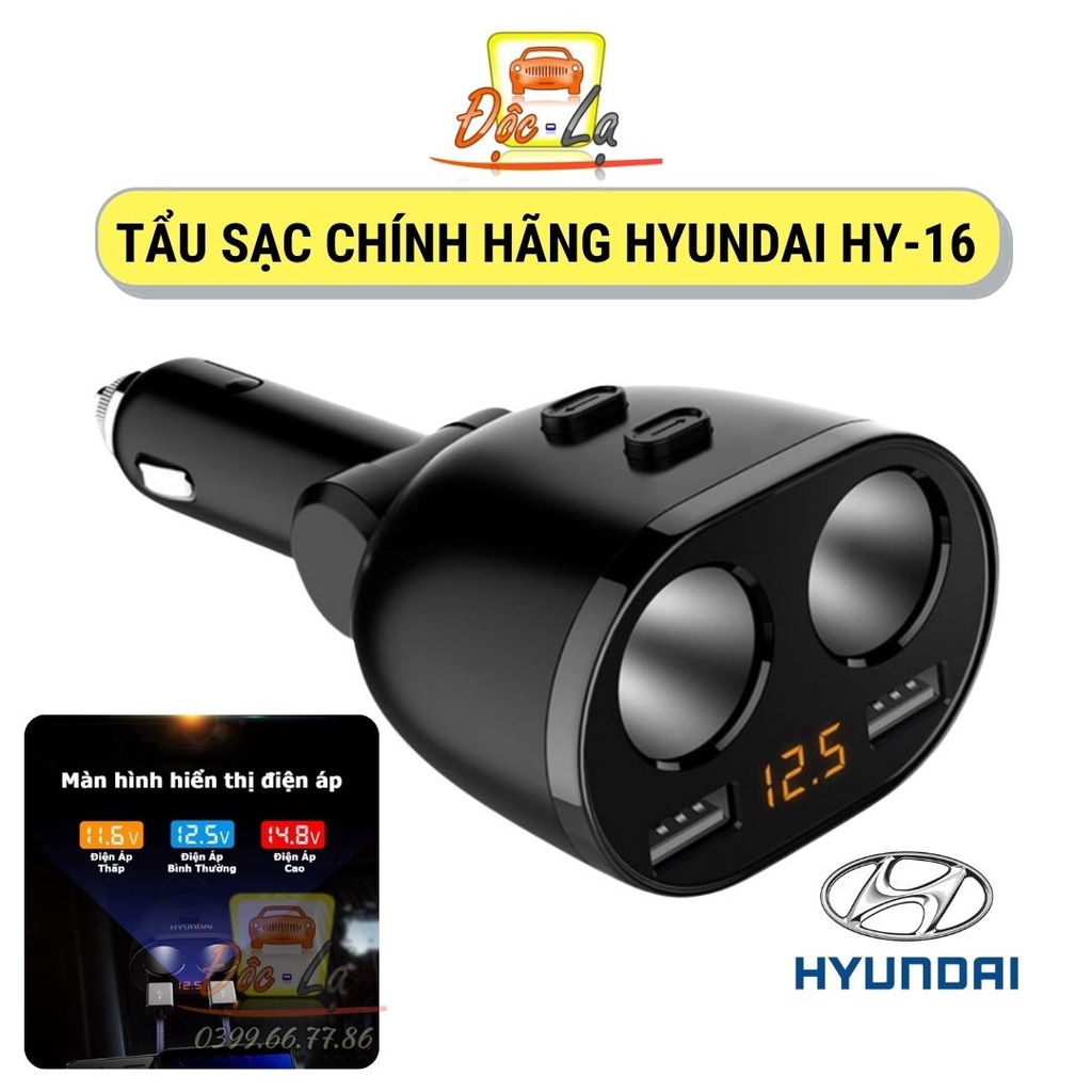 Tẩu sạc ô tô Hyundai HY-16 Có đèn led báo hiệu điện áp - Bảo hành 12 tháng