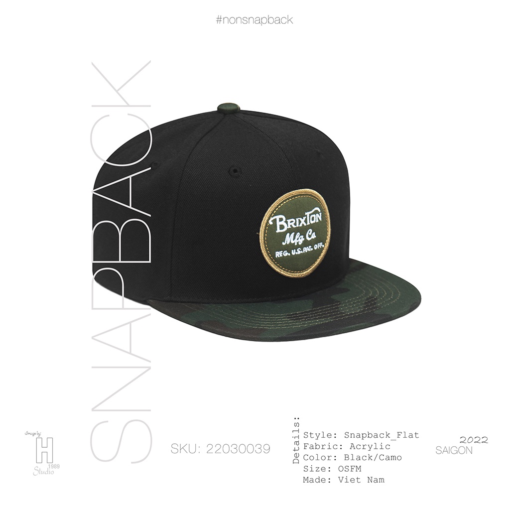 Mũ snapback thời trang nam cao cấp logo tròn màu đen camo hàng chất lượng tiêu chuẩn xuất khẩu khóa gài bấm free size