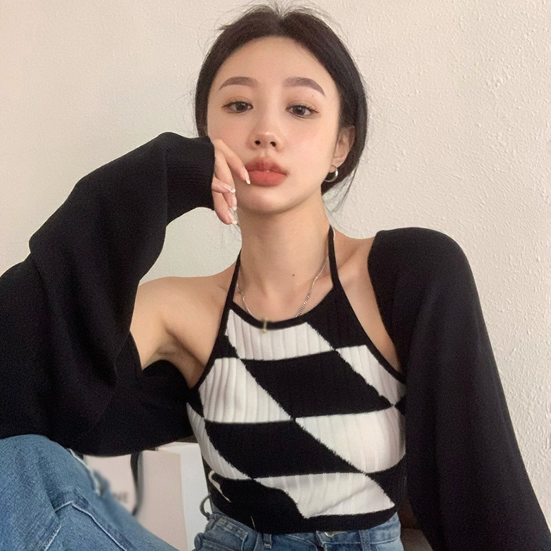 Áo Croptop Sát Nách Màu Sắc Tương Phản Thời Trang Cho Nữ