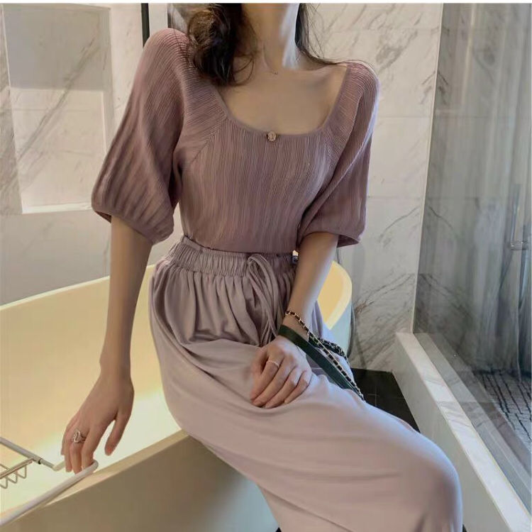 Áo Croptop Tay Ngắn Cổ Vuông Xinh Xắn Phong Cách Pháp Cho Nữ