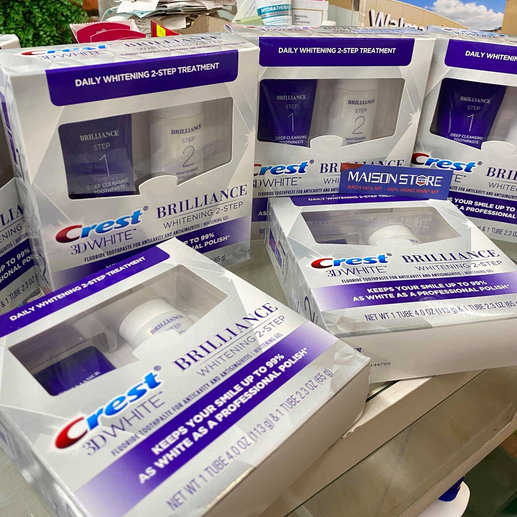 BỘ KEM LÀM TRẮNG RĂNG 2 BƯỚC CREST 3D WHITE BRILLIANCE  - Hàng Nhập USA Chính Hãng