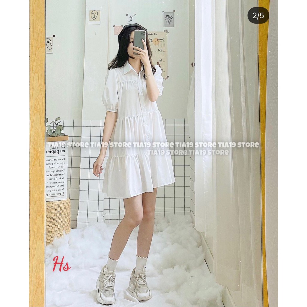 Váy Sơ Mi Trắng, Nữ Cộc Tay,  Đầm Babydoll Nữ Tay Lỡ Dáng Lửng, Váy sơ mi dáng dài,váy babydoll, váy sơ mi, SIÊU XINH