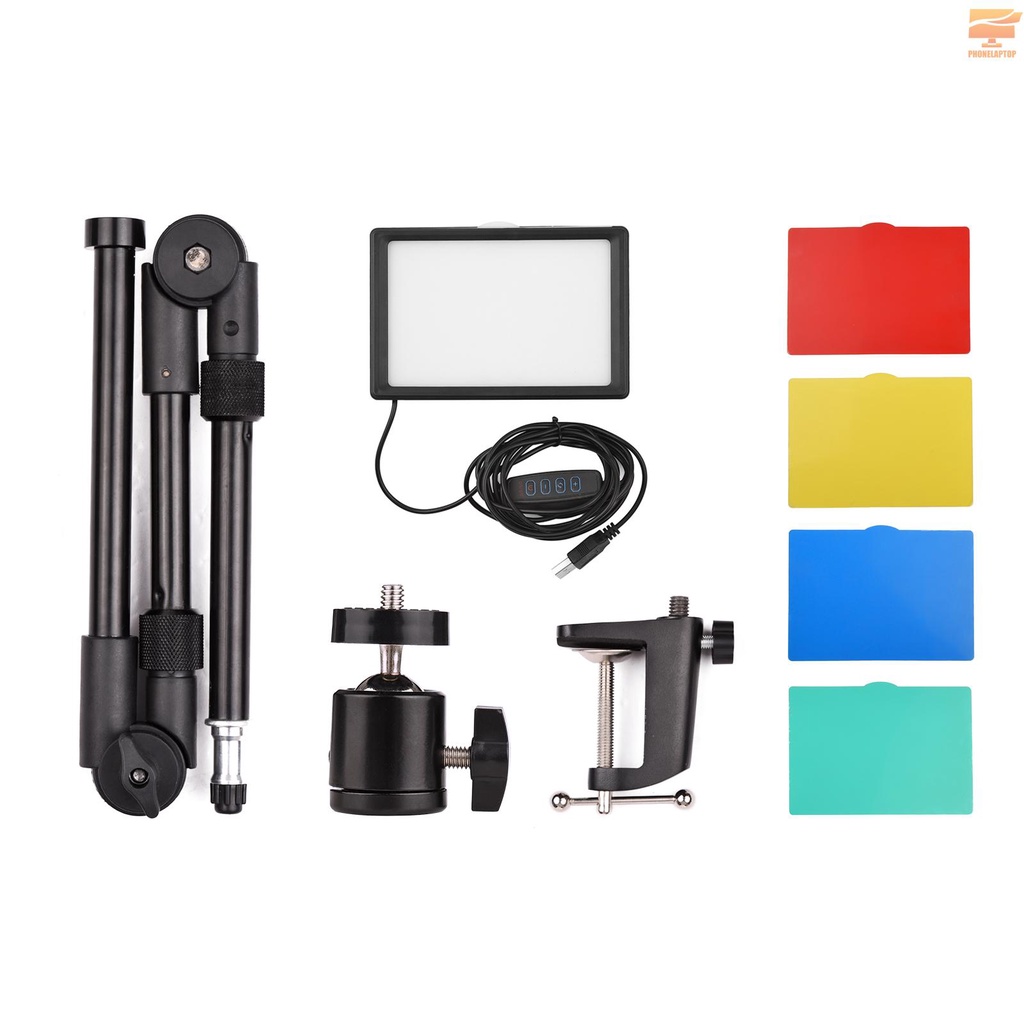 Lapt Andoer USB Video Conference Lighting Kit Including 1 * LED Video Light 3200K-5600K Dimmable + 1 * Foldable Desk Mount Light Stand + 1 * Flexible Ballhead   Adapter + 5 * Color Filters(Red/Yellow/Blue/Green/White) for Live Streaming Video Recording On