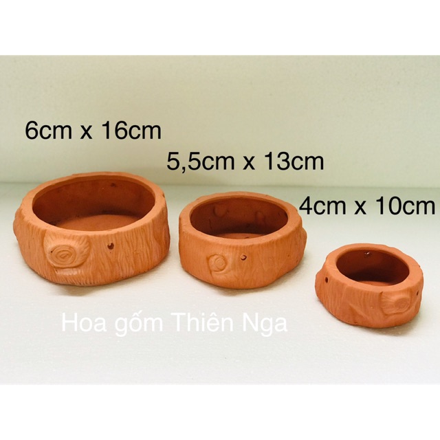 Combo bộ 3 chậu đất nung gốc cây có lỗ móc treo
