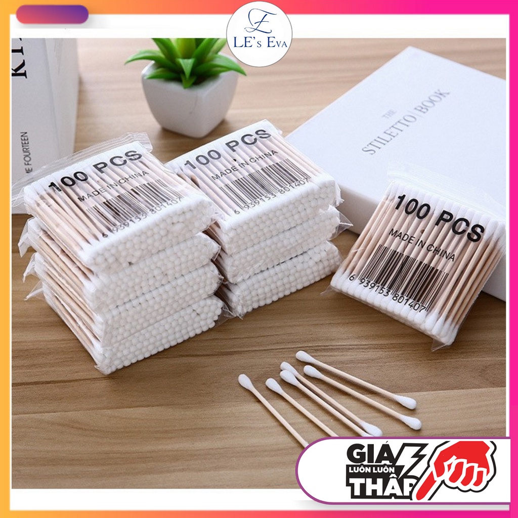 Bịch tăm bông 20/80/100 que thân gỗ (thân thiện với môi trường)