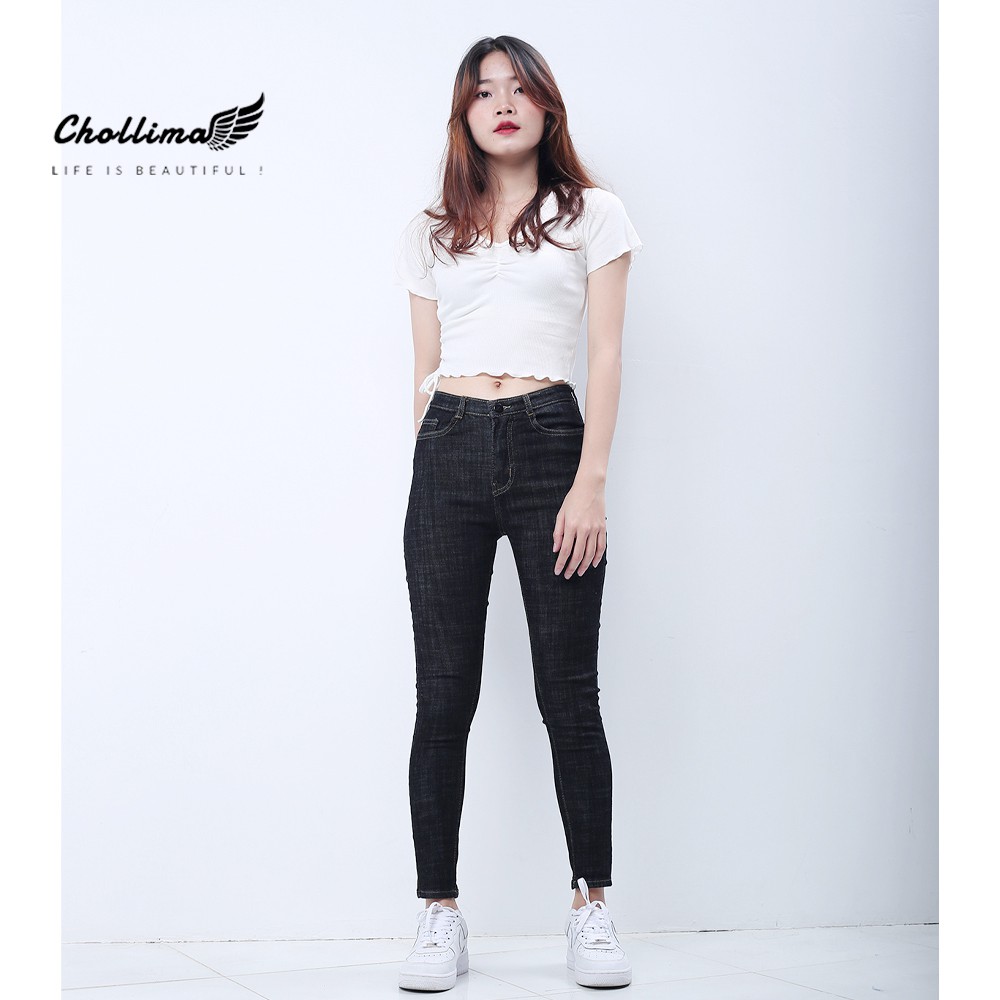 Quần jeans dài nữ co giãn Chollima cạp thường basic jean QD032