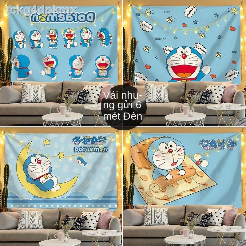 ♧Ins treo vải leng keng mèo nền Doraemon phim hoạt hình tường phòng ngủ trẻ em tập thể cải tạo rèm vách ngăn