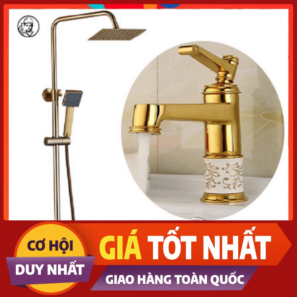 Sen tắm vòi rửa mặt | Combo bộ sen cây vàng ánh kim SC 05 kèm vòi chậu lavabo nóng lạnh cao cấp