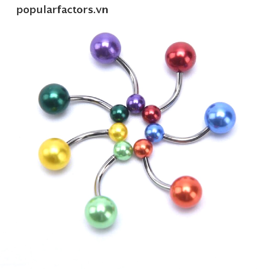 Set 10 khuyên rốn dạng thanh tạ đính ngọc trai nhân tạo nhiều màu sáng tạo