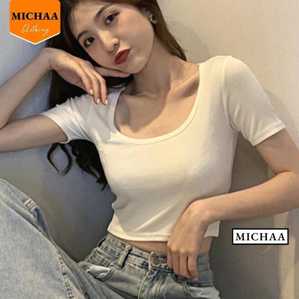 Áo Croptop TRƠN CỔ VUÔNG Nữ Phong Cách Thể Thao Basic Chất Thun Borip - MICHAA