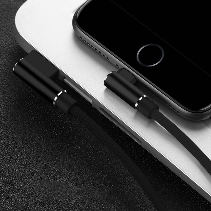 Dây cáp sạc nhanh USB đầu cắm cong 90 độ hình chữ L dành cho iPhone Android Type C 1m/2m/3m