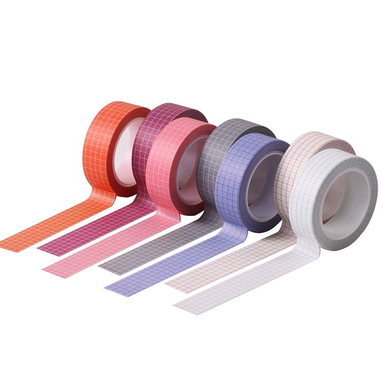 Băng keo giấy washi tape caro lưới kẻ ô vuông grid trang trí sổ tay planner màu trắng đen xanh nâu