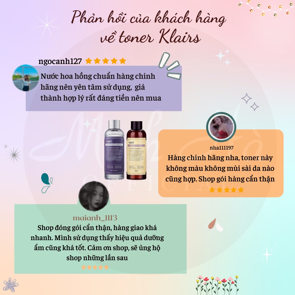 Nước hoa hồng Klairs không mùi Supple Preparation Unscented Toner dưỡng ẩm mềm da 180ml