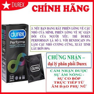 (TRỊ XUẤT TINH SỚM - 100%) Bao cao su DUREX PERFORMA kéo dài thời gian quan hệ (12 bao/1 hộp bcs)