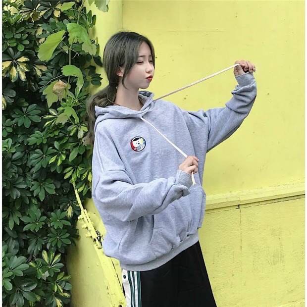 Áo hoodie unisex form rộng Xám Thêu Gấu nam nữ phong cách ullzang WIND