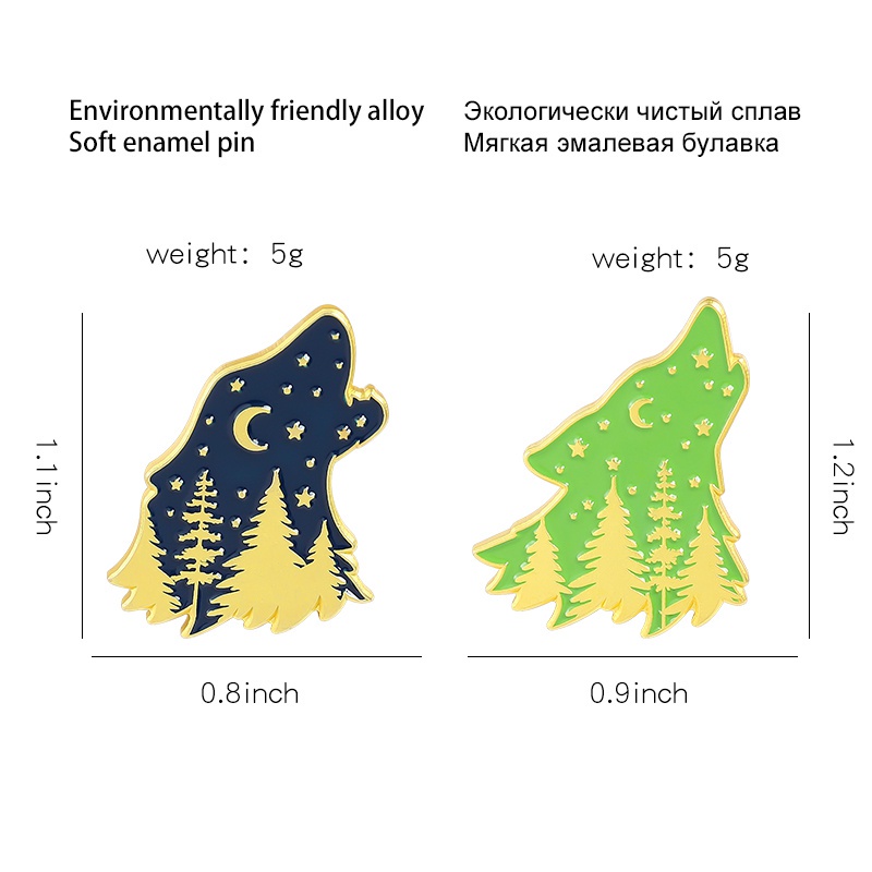 Ghim Cài Áo Hình Đầu Sói/Mặt Trăng/Ngôi Sao/Xanh Lá Thiên Nhiên Dễ Thương