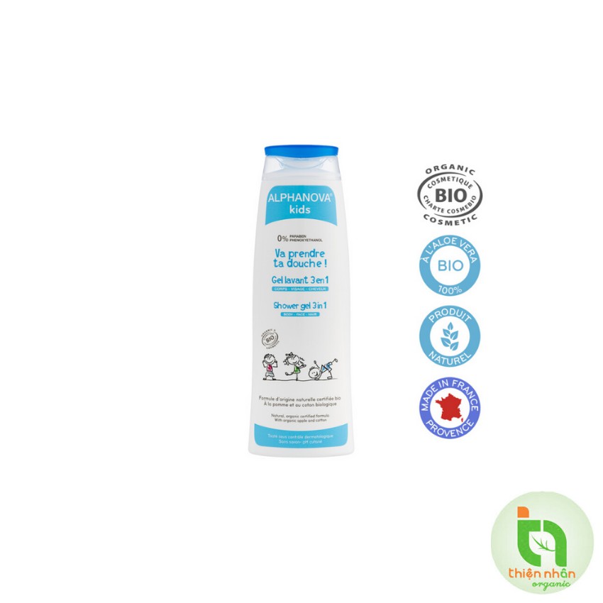 Sữa tắm gội hữu cơ trẻ em dạng gel 3 trong 1 Alphanova Kids 250ml