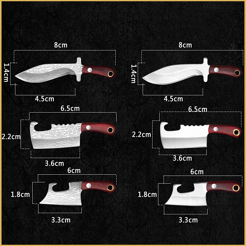 Móc khóa dao kèm bao da chất liệu thép không gỉ nhiều kiểu dáng mẫu mã làm móc chìa khóa, dao rọc giấy, unbox hàng-Ráp