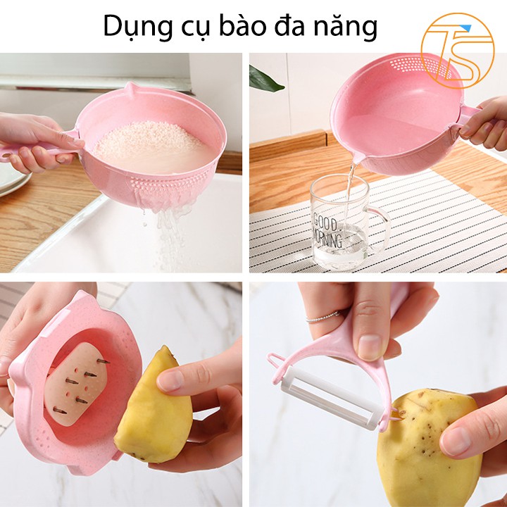 Dụng Cụ Bào Củ Quả 6 Lưỡi Lúa Mạch Có Tay Cầm - Rổ Cắt Sợi Thực Phẩm Lọc Lồng Đỏ Trứng Gà Tiện Ích