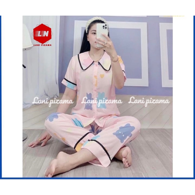 Bộ Pyjama họa tiết áo cộc quần dài , bộ mặc nhà siêu đẹp dễ thương cho nàng
