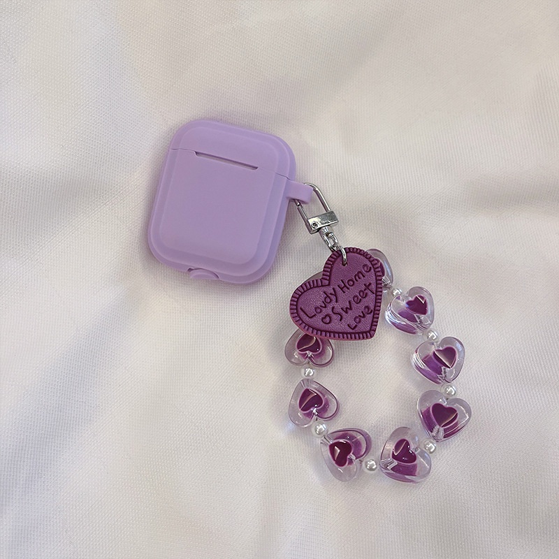 Vỏ bảo vệ hộp sạc tai nghe bằng silicon màu trơn hình trái tim chống rơi thích hợp cho Airpods 1 2 3 pro