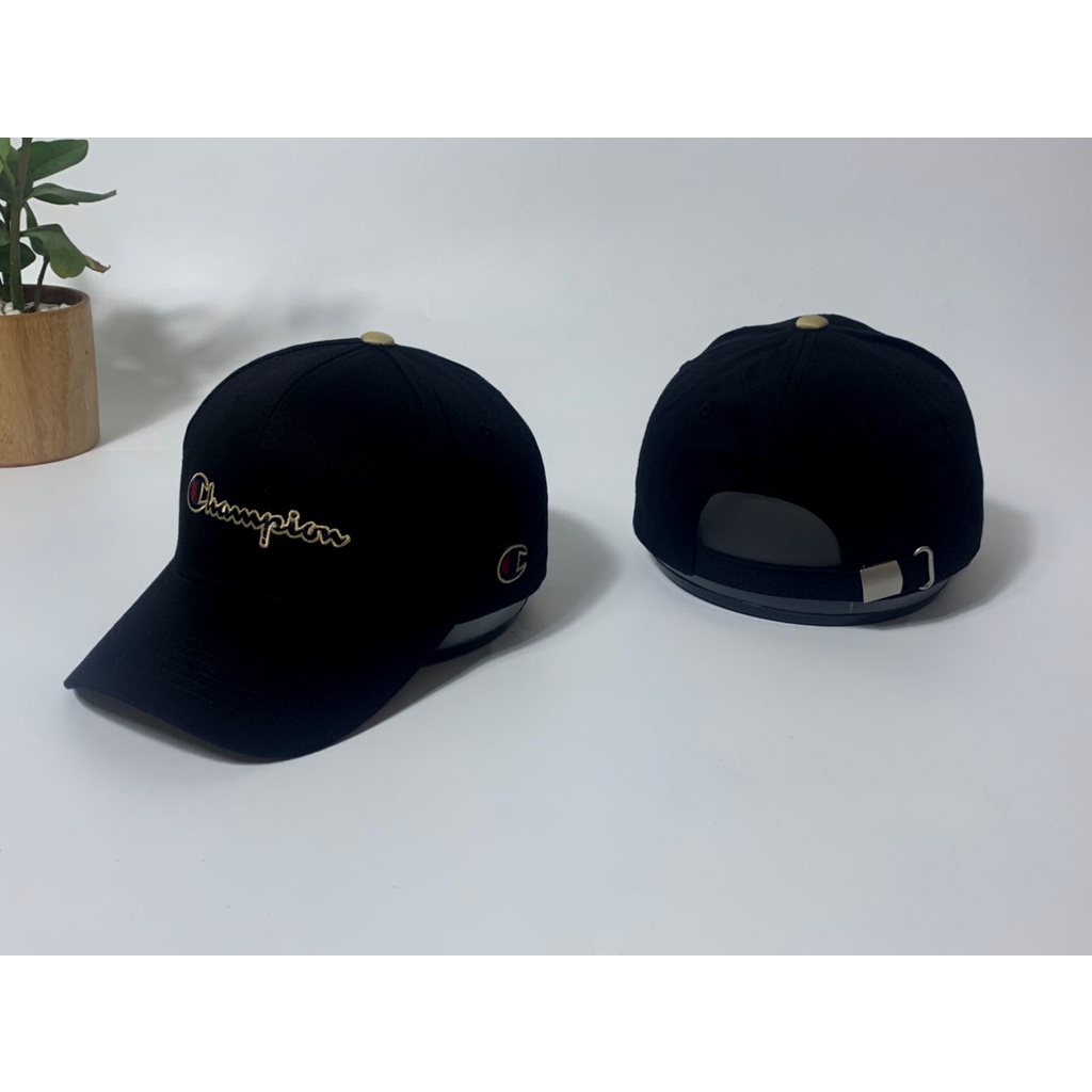 Nón kết Mũ lưỡi trai Champion đen logo thêu dành cho nam nữ Free size