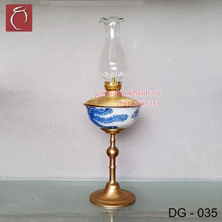 Đèn dầu men lam vẽ Rồng Phượng Bảo Khánh Bát Tràng