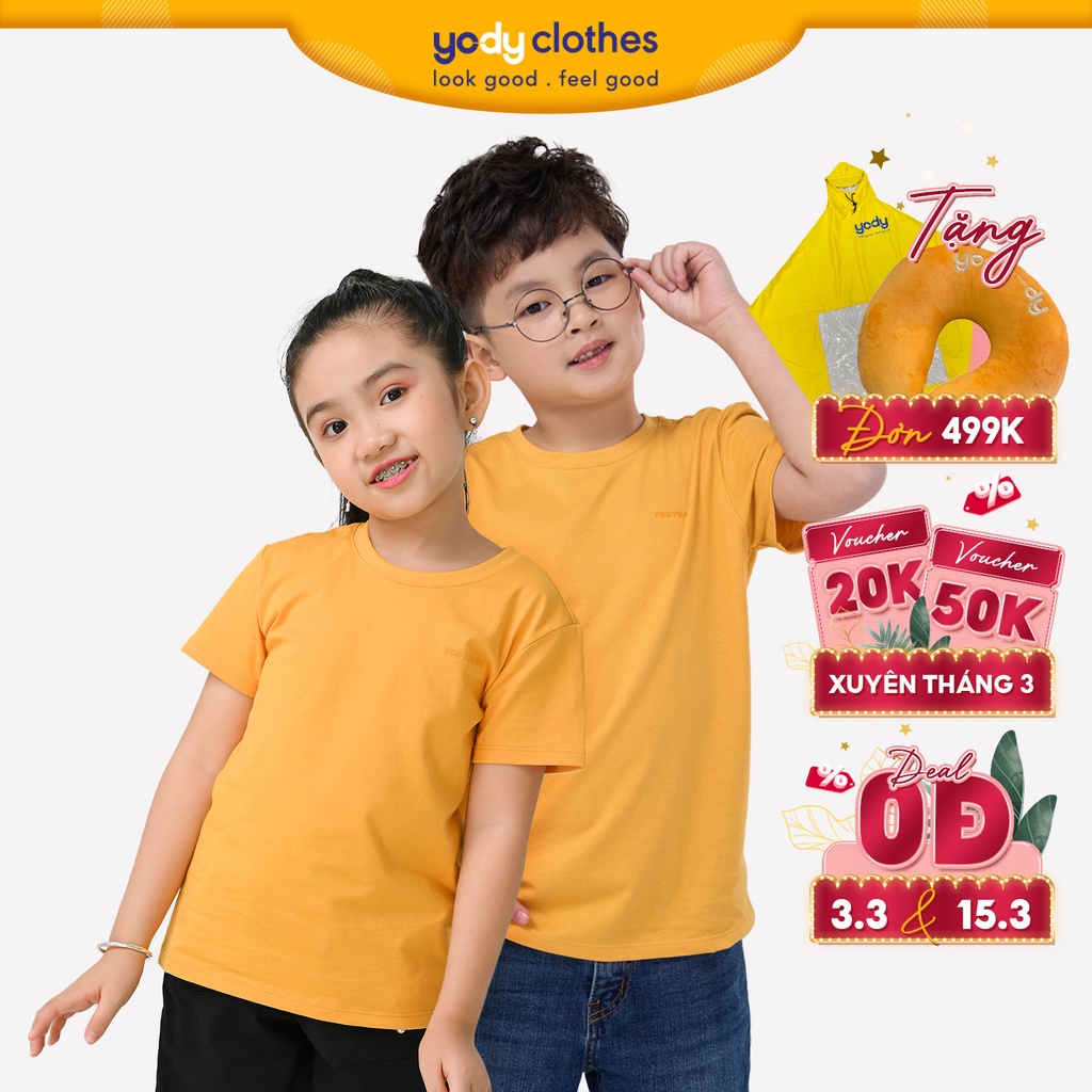 Áo thun trẻ em YODY in chữ 100% cotton mềm mịn, mát mẻ TSK5193, TSK5117