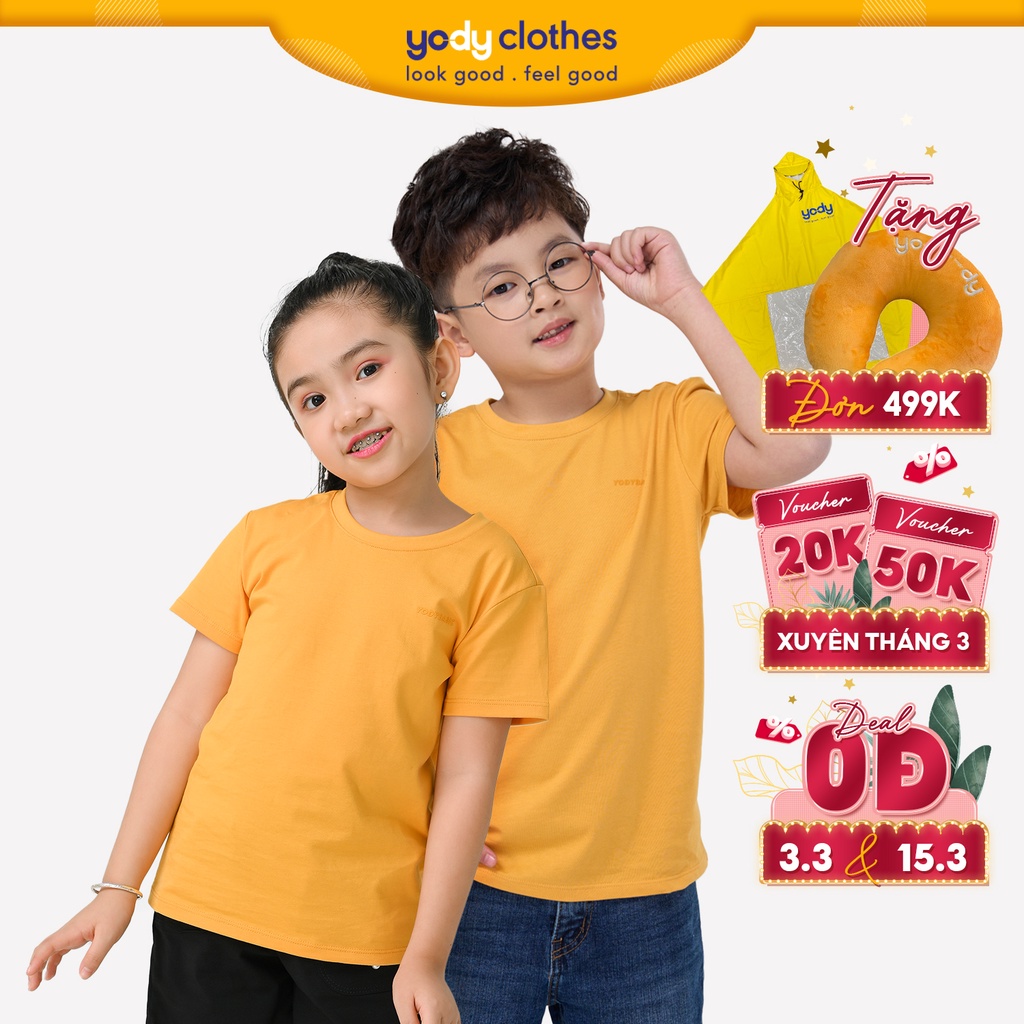 Áo thun trẻ em YODY in chữ 100% cotton mềm mịn, mát mẻ TSK5193, TSK5117