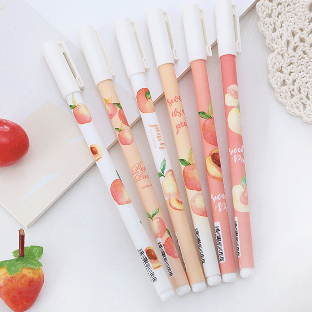 Set 6 Bút Mực Gel Ngòi 0.5mm Hình Quả Đào Dễ Thương