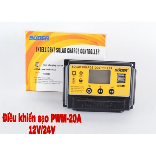 Điều khiển sạc năng lượng mặt trời 20A 12V/24V Suoer ST-S1220