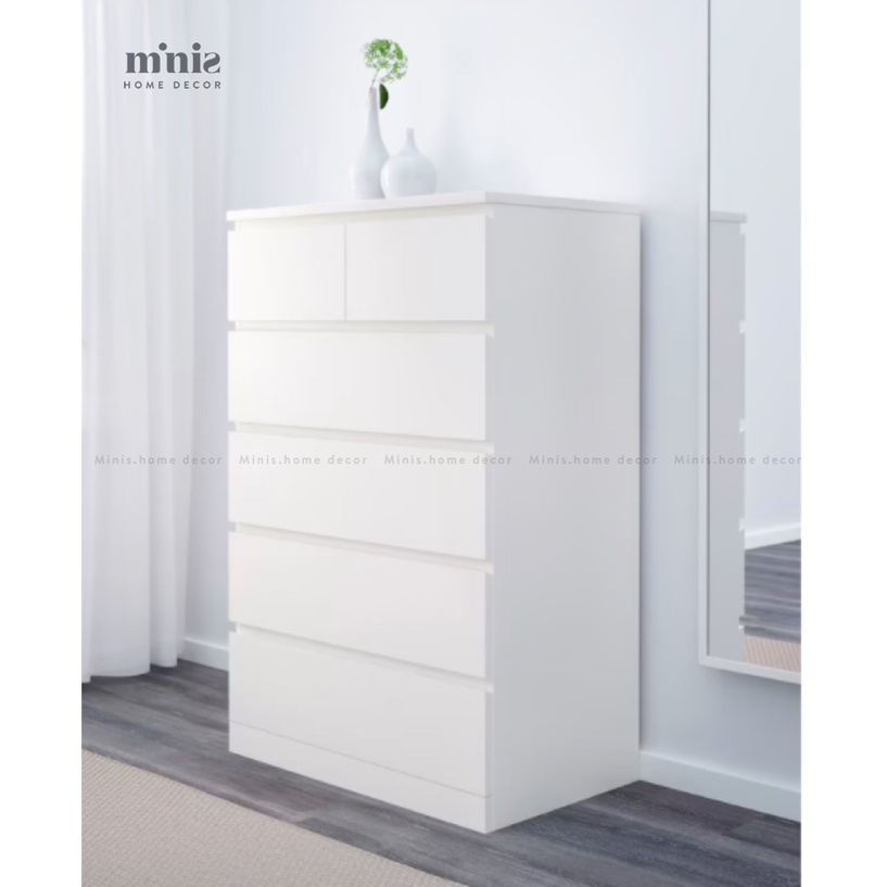 MALM Tủ 6 Hộc Kéo 1m2, Minis đã lắp đặt sẵn, bảo hành 12 tháng