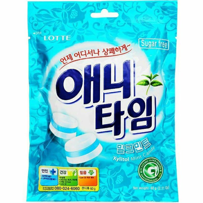(4 vị) Kẹo bạc hà xylitol Lotte Anytime 60gr (Sugar free)