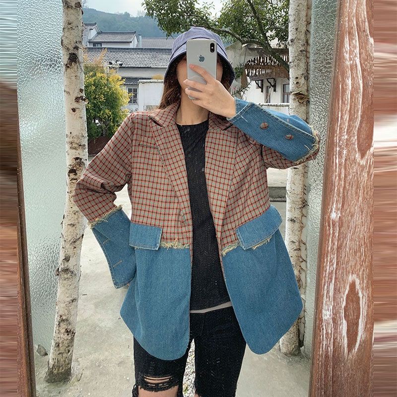 (Hàng Đẹp)Ảnh thật 4 hình cuối-2W99.Áo blazer kiểu mới phối denim chanh xả | BigBuy360 - bigbuy360.vn