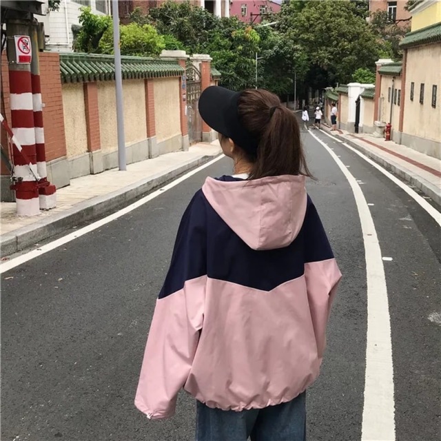 Áo gió phối màu có mũ