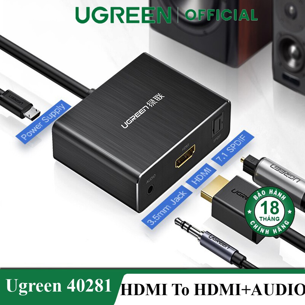Cáp Chuyển Tín Hiệu HDMI Sang HDMI Kèm Audio 3.5mm Ugreen 40281 Chính Hãng