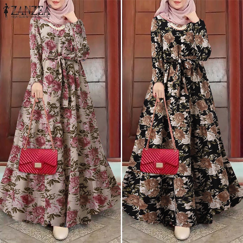Zanzea Đầm Dài Cổ Tròn In Họa Tiết Phong Cách Bohemian Thời Trang Cho Nữ