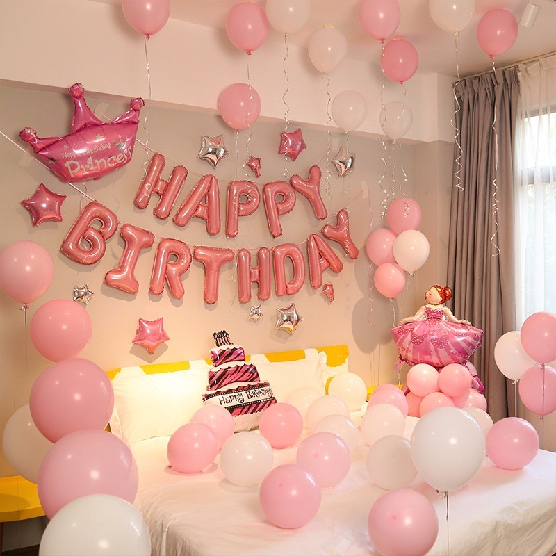 Combo trang trí sinh nhật cho bé gái bạn gái màu hồng siêu đáng yêu Cb16