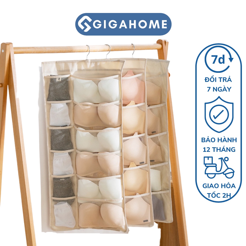 Túi Treo Đồ Lót, Tất Vớ 2 Mặt GIGAHOME Nhiều Ngăn, Tiết Kiệm Không Gian Tủ 6652