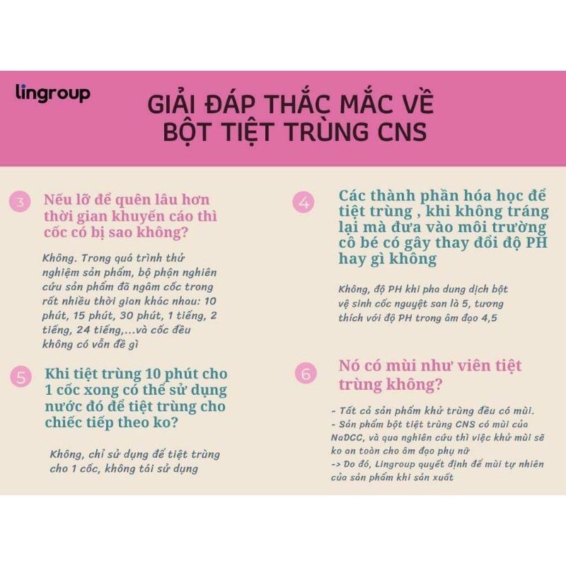 Bột vệ sinh, tiệt trùng cốc nguyệt san