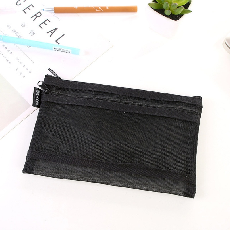 Túi Lưới Đựng Bút Chì / Đồ Trang Điểm Hai Ngăn Có Khóa Kéo Nhỏ Gọn Mới Lạ