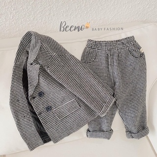 Bộ vest kẻ trắng đen bé trai