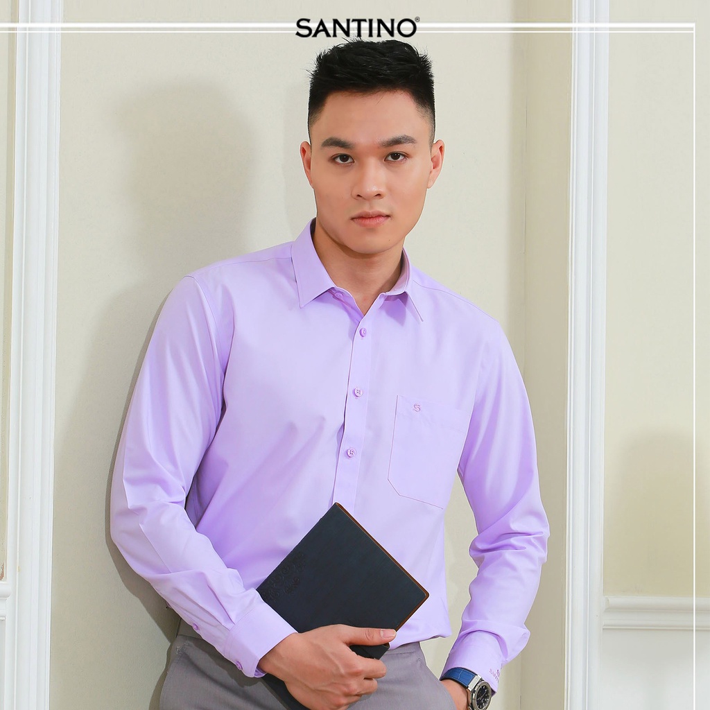 Áo Sơ Mi Dài Tay Nam Sợi Tre Santino Màu Tím Nhạt, Form Ôm Nhẹ Sang Trọng Lịch Lãm, Kháng Khuẩn Chống Ố Vàng - M106