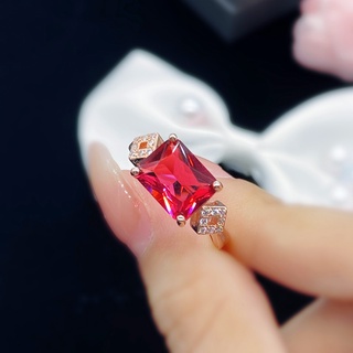Nhẫn thép không gỉ đính đá ruby thời trang cho nữ
