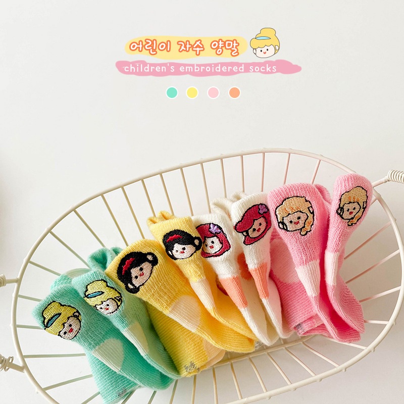 Set 4 Đôi Vớ Thêu Họa Tiết Hoạt Hình Thoáng Khí Thời Trang Mùa Hè Cho Bé
