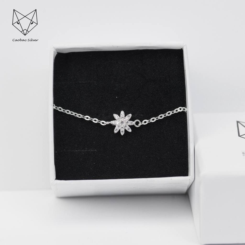 Lắc Tay Bạc Ta Caobac Silver Cho Nữ Đính Đá Lấp Lánh Hình Bông Tuyết Ngày Giáng Sinh